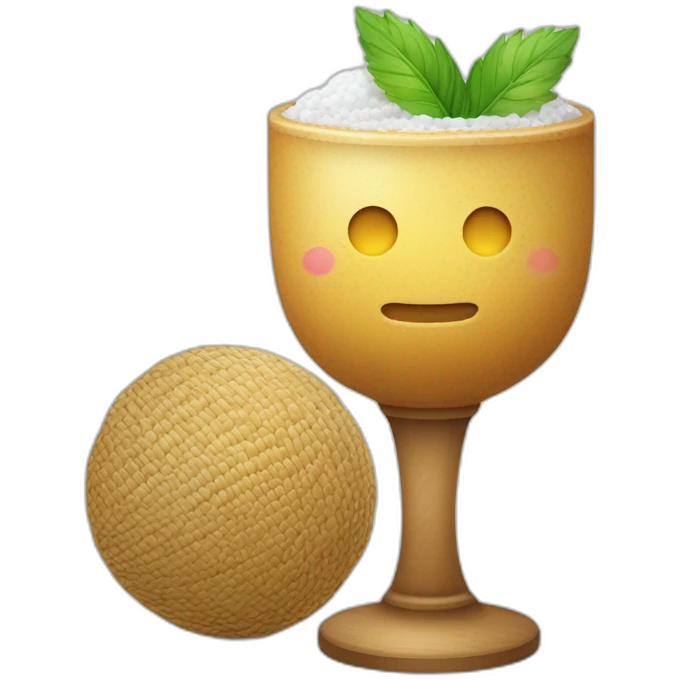 un goblet avec des bille de tapioca et tu the froid avec une paille emoji