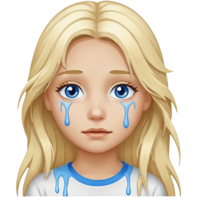 Blonde blue eyed long hair girl emoji with white paint all over its face dripping  emoji