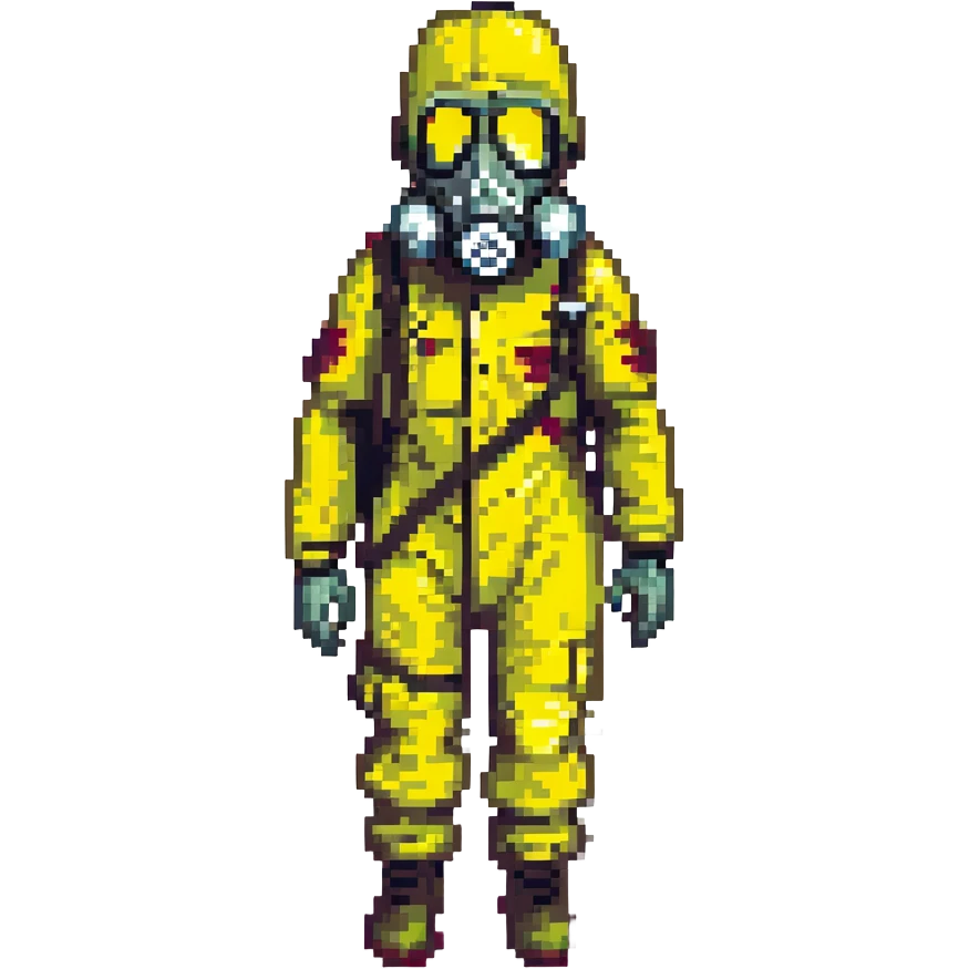 a zombie from the game DAYZ wearing a yellow hazmat suit with a black gasmask emoji