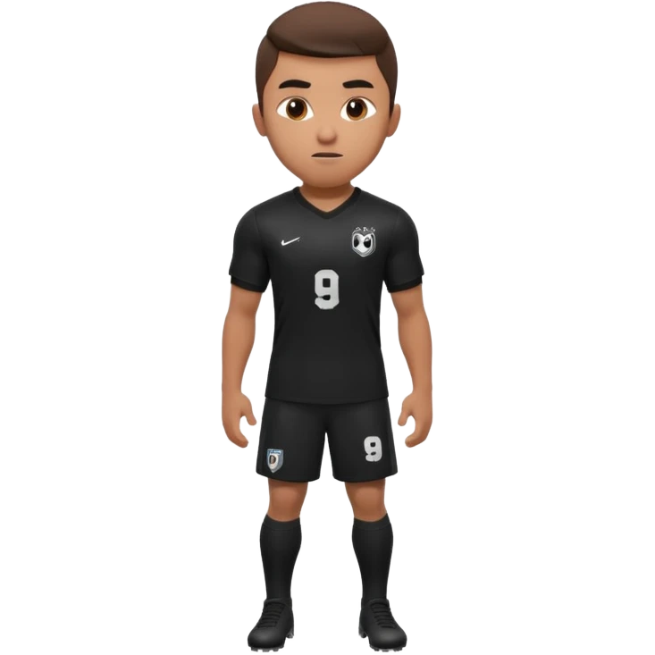 Apple iOS style 22 year old soccer player standing confident, black jersey #9, premium 3D emoji