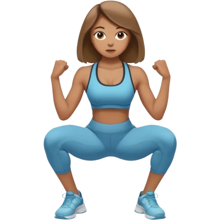 Beautiful woman with light brown shoulder length hair popping a squat without any weights emoji