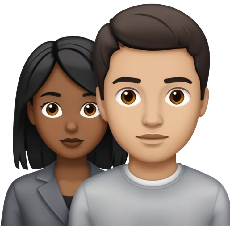 Man with light skin, brown hair with streaks of gray and light skin with a  woman with  black hair and brown skin emoji