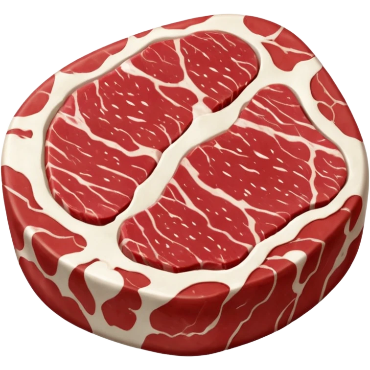 realistic raw entrecôte steak thick red meat strong white marbling rounded natural shape curved fat cap visible muscle grain fresh moist no grill no plate no faces clean 3D soft lighting transparent background emoji scale emoji
