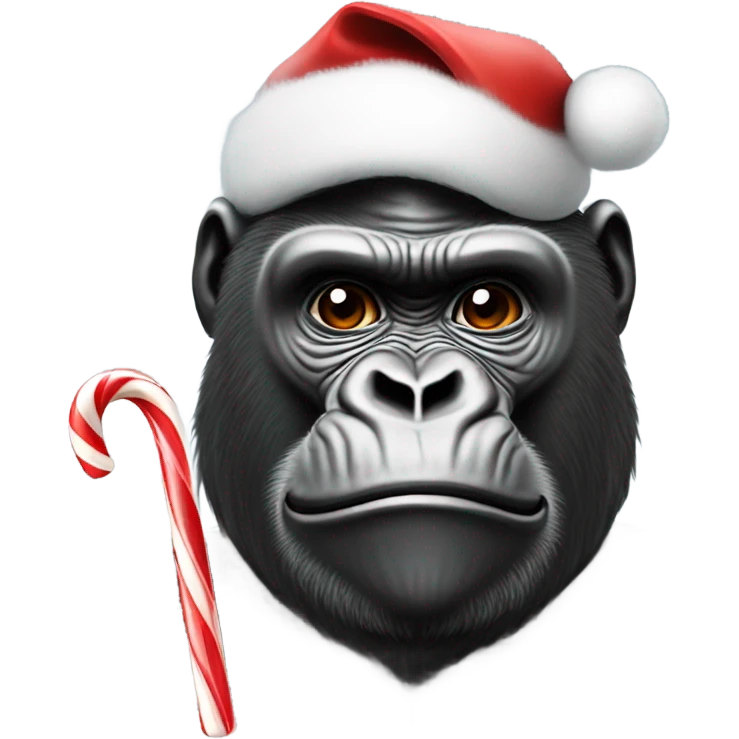 Gorilla wearing Santa hat and holding candy cane emoji