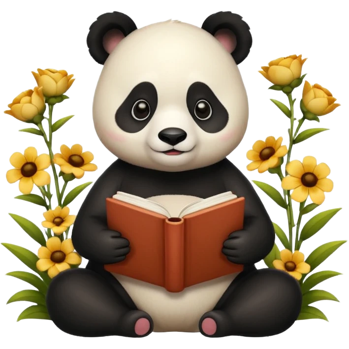 beige panda reading books + flowers emoji