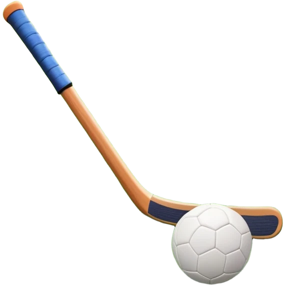 A field hockey stick and ball on a vibrant green grass field, with goalposts and clear field markings in the background. The scene emphasizes the bright, lush grass, highlighting the fast-paced and strategic nature of hockey on a well-maintained pitch. emoji