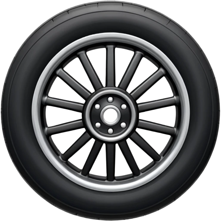 Front-view realistic wheel, perfectly symmetrical, short evenly spaced spokes, thick wide outer rubber rim, heavy solid look, clean design, centered. emoji