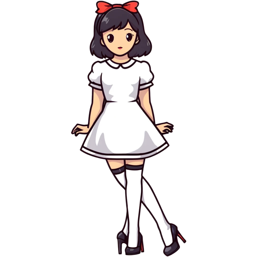 Girl in a cute fashionable dress with stockings and high heel shoes emoji