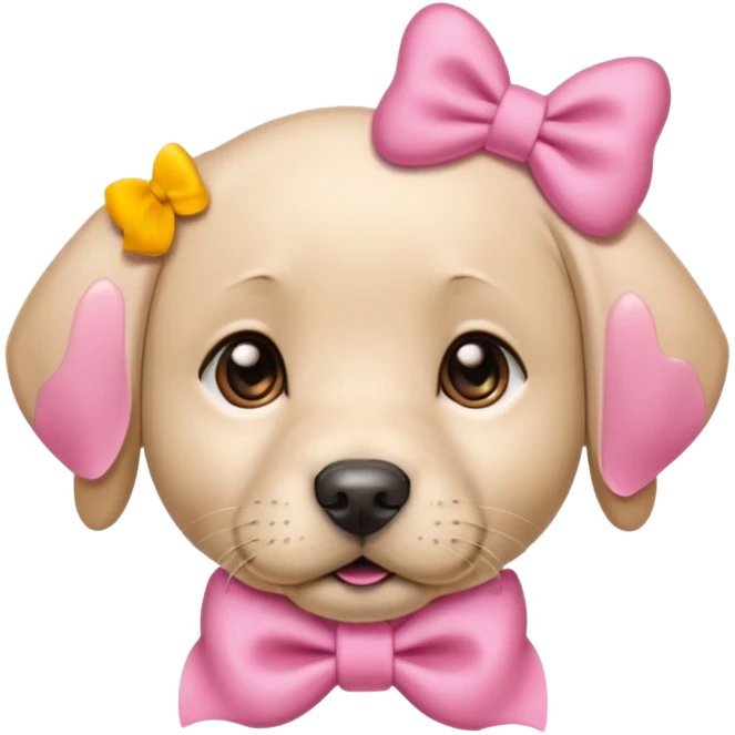 A beige labrador puppy wearing a pink bow on its head and collar  emoji