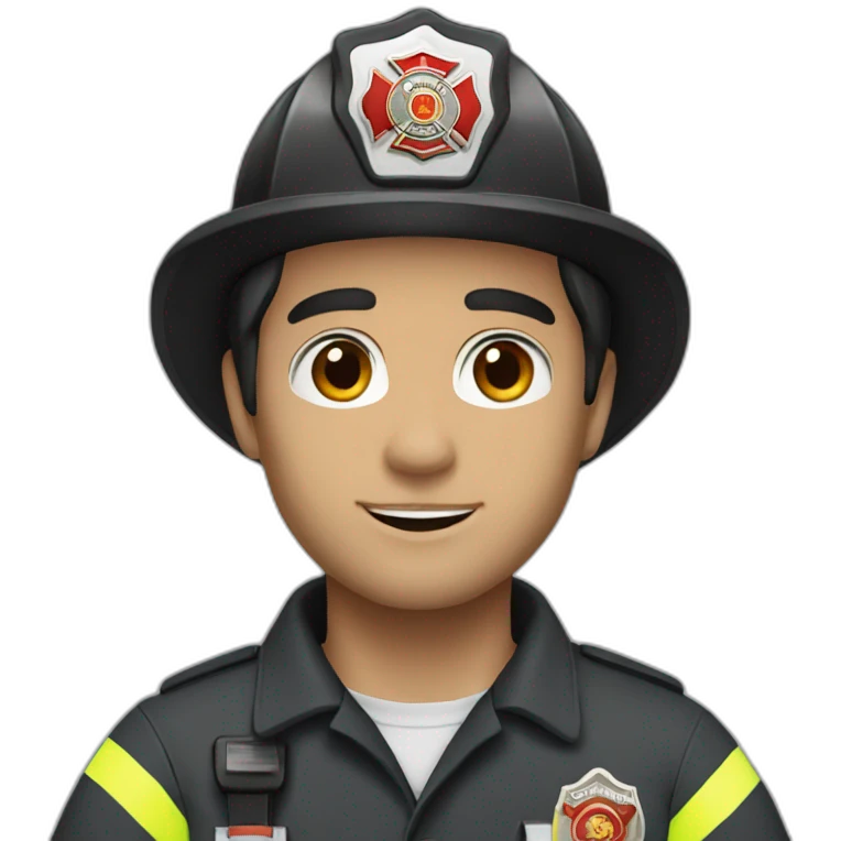 Firefighter, black hair, man, white skin, straight hair, brown eyes emoji