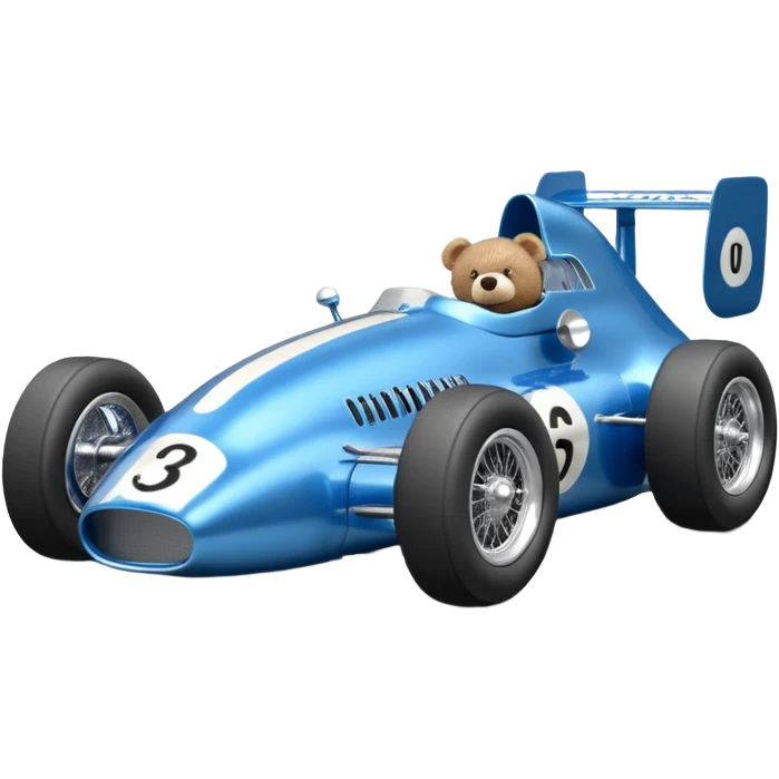 Metallic blue and lightly chrome Antique-looking  race car for teddy bear with custom aero body and rear wing  emoji