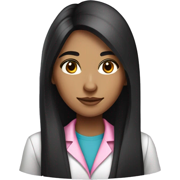 Young beautiful female scientist with long black hair and medium skin tone with pink accents emoji