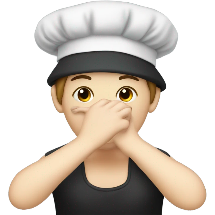 Hand on mouth with black bonnet emoji