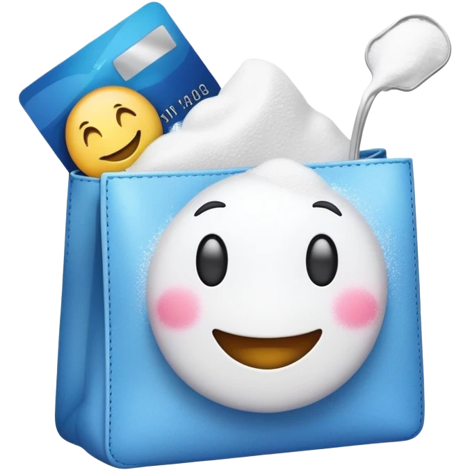 Happy emoji with a credit card and a bag of powder  emoji