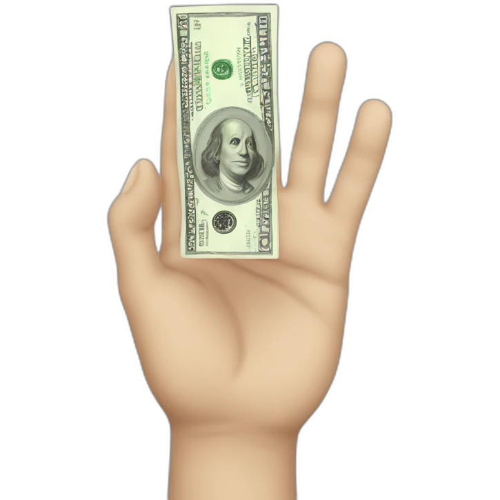 white left hand, holding 100 dollar bill emoji