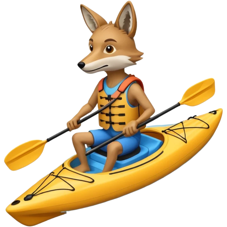 Humanoid coyote on a kayak emoji