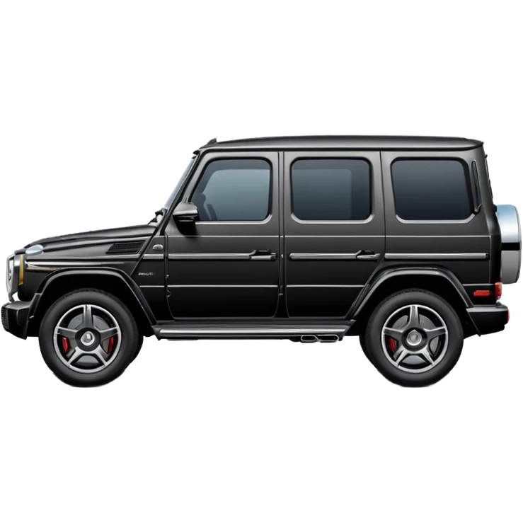 Mercedes G-Class SUV car, side view, black color, rounded cartoonish style, glossy, soft shading, minimal details, no harsh outlines, compact proportions, large windows and wheels, only essential features emoji