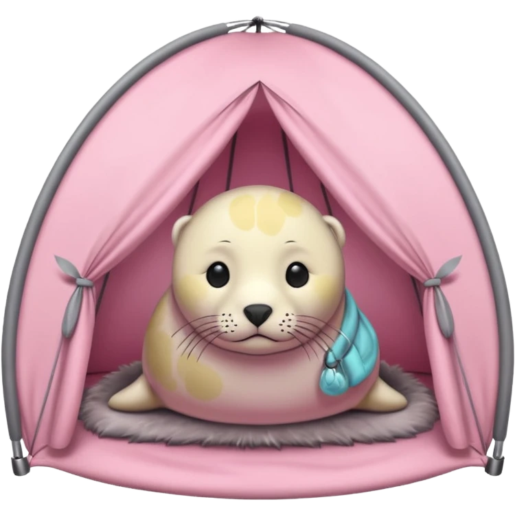 Gray Seal in a light pink tent  emoji