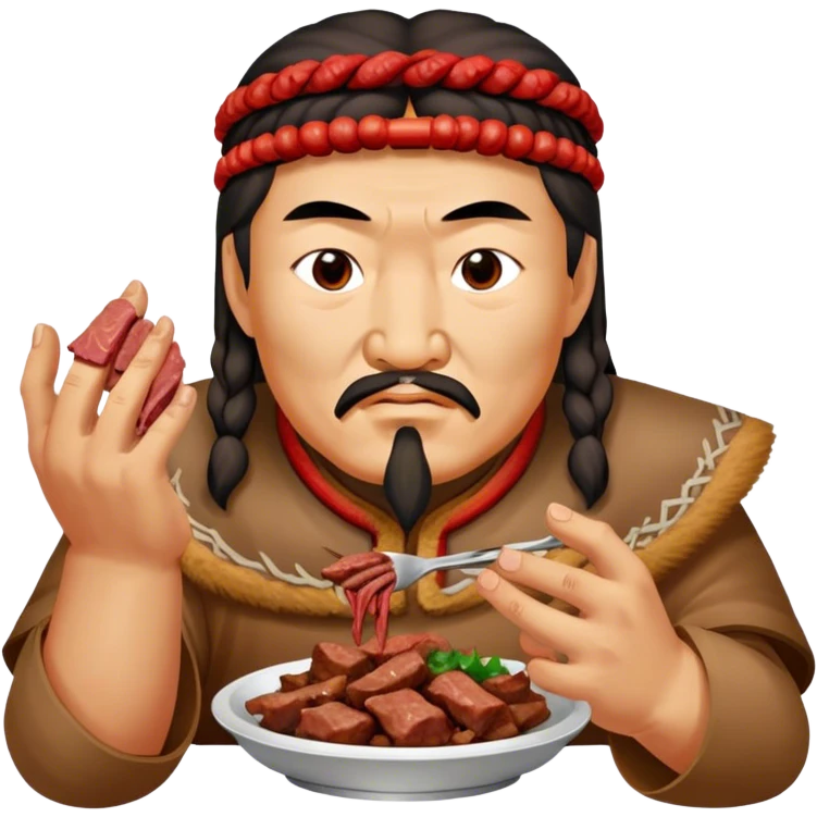genghis khan eats cooked meat with hands emoji