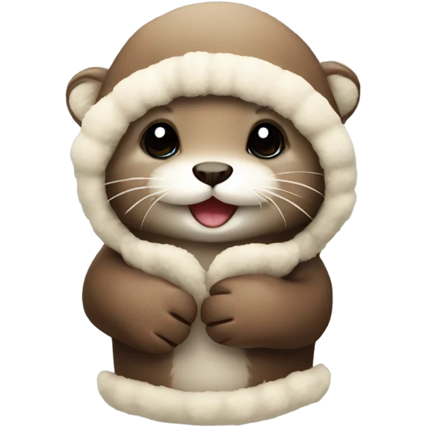 Cute baby otter. Wearing mittens and winter hat.  emoji