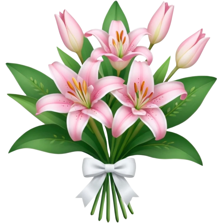 bouquet of baby pink lilies with white bow emoji
