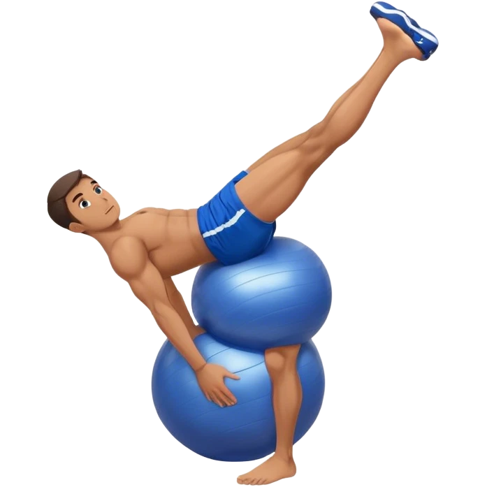 fit man with blue shorts stability ball exercises emoji