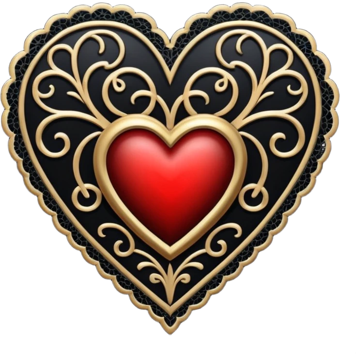 black gothic heart with lace pattern, mysterious emoji
