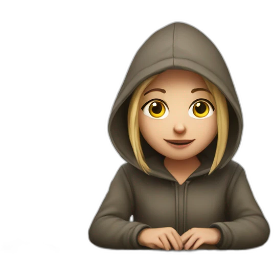 White Young girl with a hood behind his computer emoji