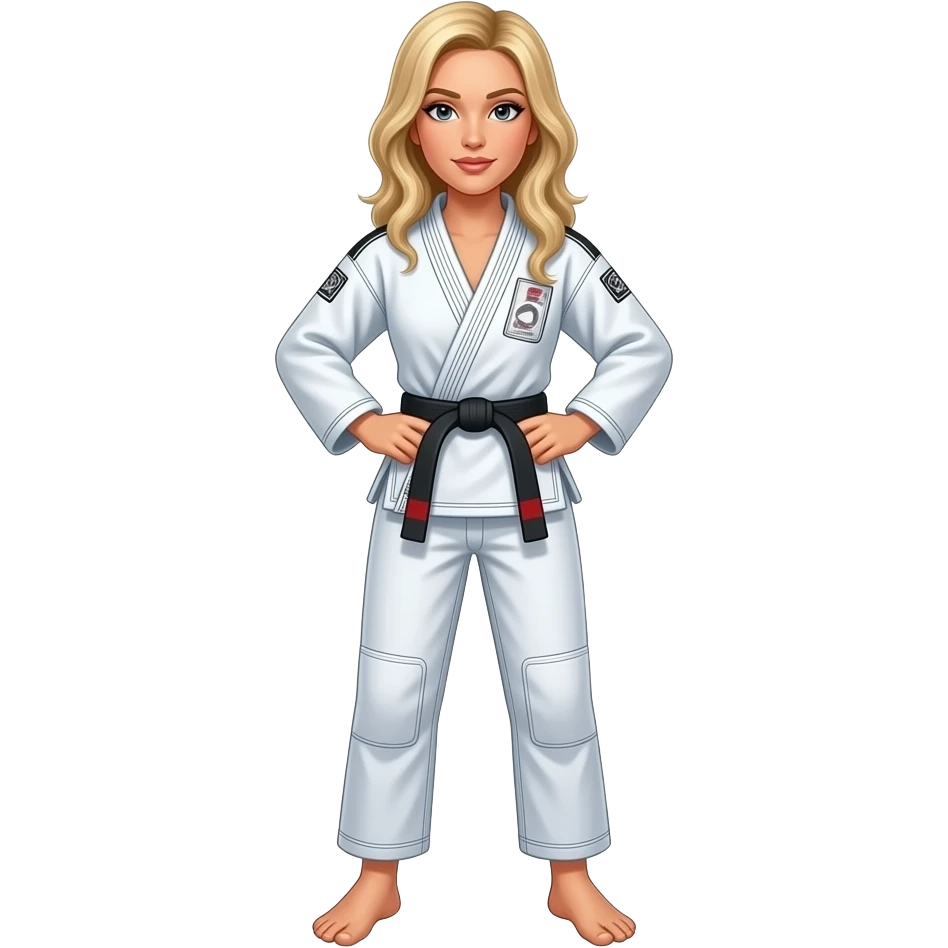 Sexy blonde woman wearing BJJ gi full body emoji
