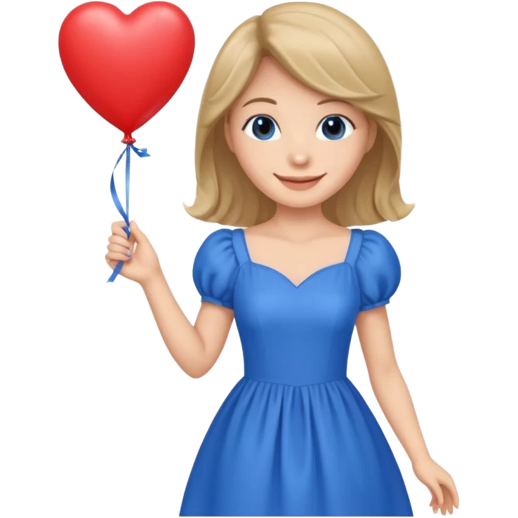 female wearing dress, holding balloon blue heart emoji