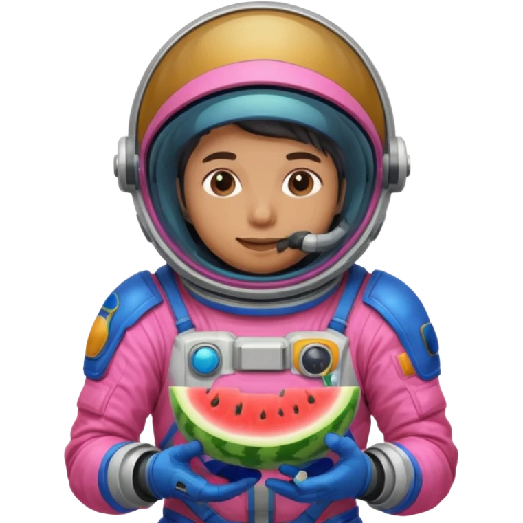 Neon pink and blue spaceman eating melon emoji