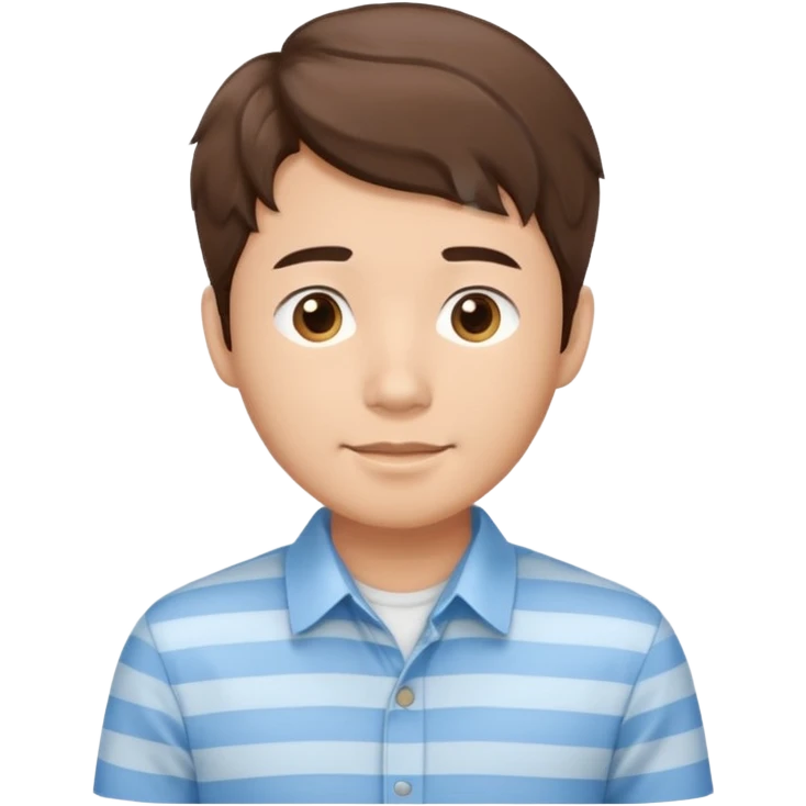 asian young man with wavy brown hair in light blue shirt with vertical stripes emoji
