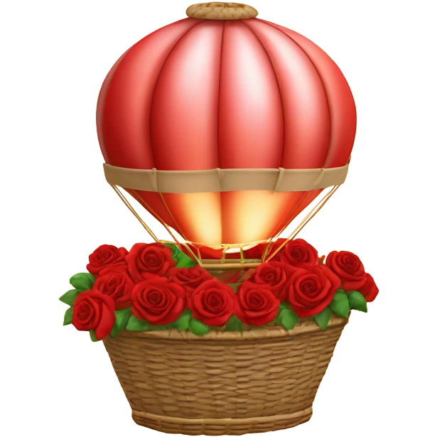 red hot air balloon and beige basket with roses emoji