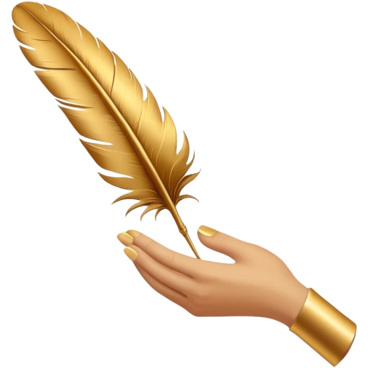 3D perspective hand holding premium golden ink feather emoji