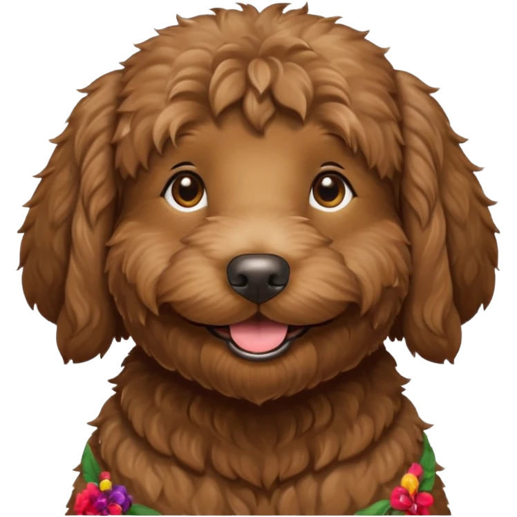 dark brown goldendoodle with straight fur, smiling emoji