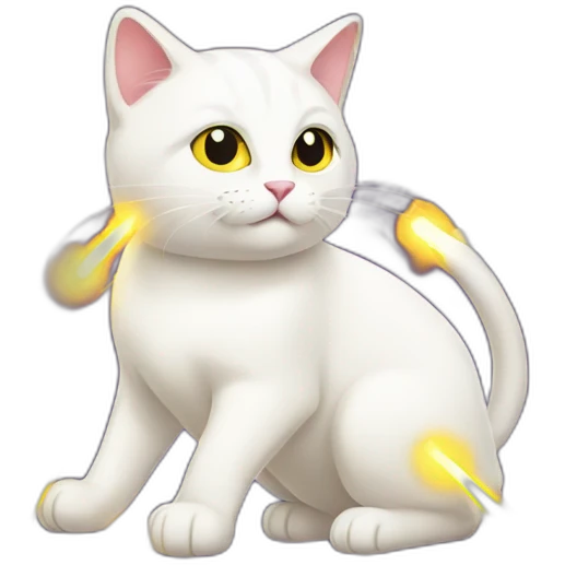 A white and yellow cat playing with laser emoji