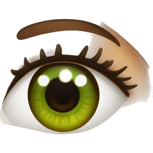 girl with eyelashes and a brown wolfcut, green eyes emoji