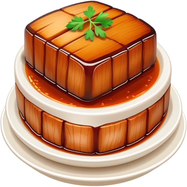 Dongpo Pork braised pork belly caramelized dish, simplified emoji style with bold outlines and bright colors, cartoon style Chinese culinary heritage emoji