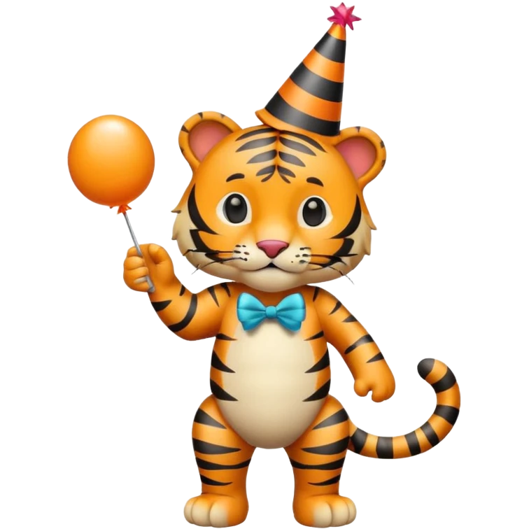 Party Tiger with a party hat and a party popper full body emoji