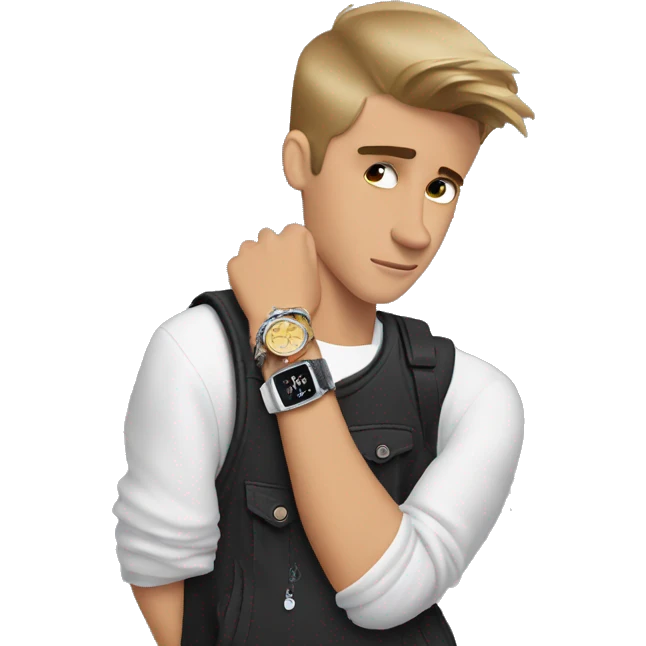 Justin Bieber looking at his watch emoji