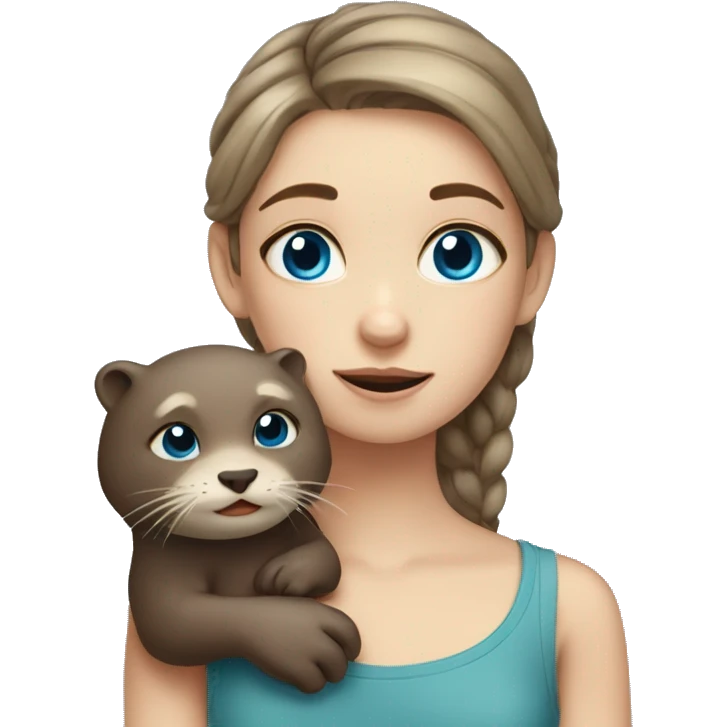 a very tired girl with blue eyes and fair skin with an otter in her hands emoji
