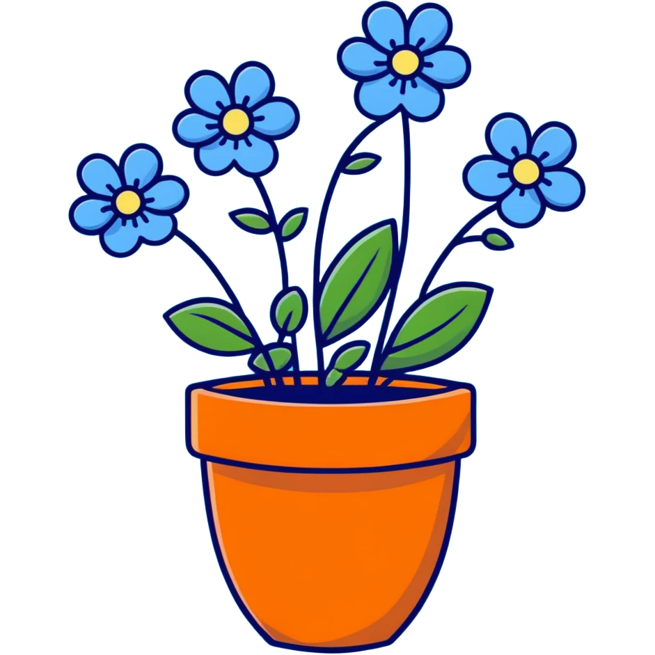 pastel blue flowers growing in a cute pot emoji
