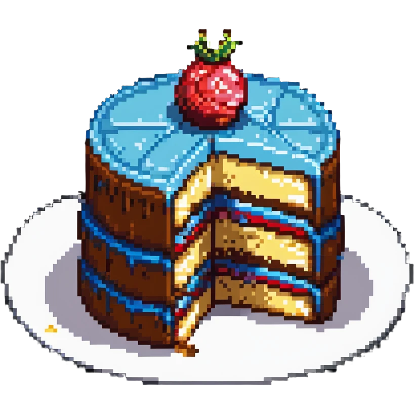 pixel art cake with a bite taken out showing the layers inside emoji