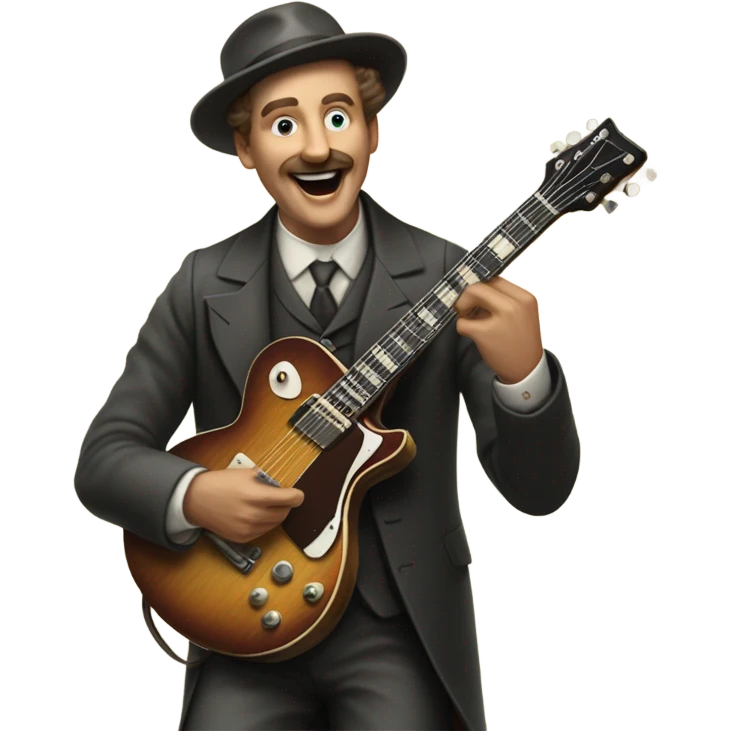 A 1900s man swinging an electric guitar at you emoji