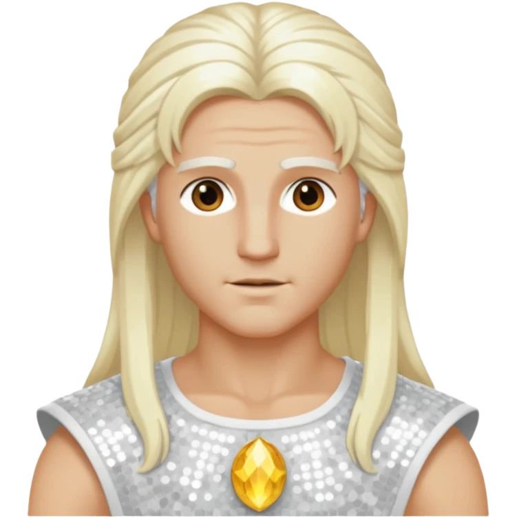 Apollo, God of Light from Gods and Goddesses with long white blonde hair, white sequin outfit emoji