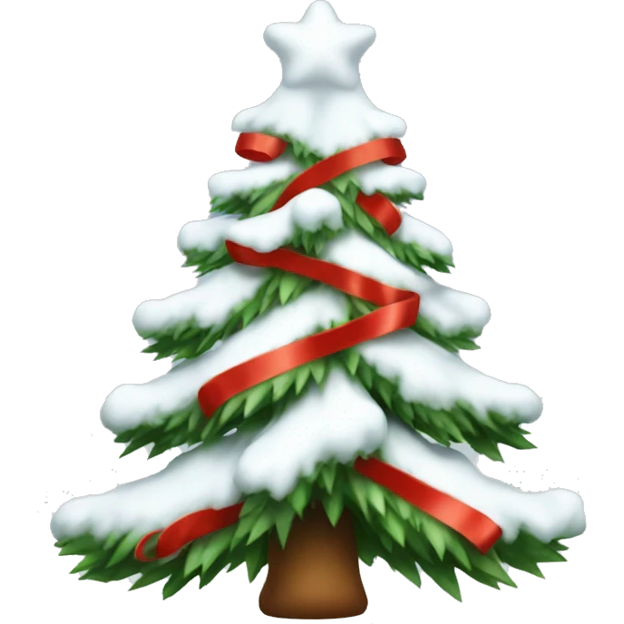 Snow Christmas tree with red ribbon emoji