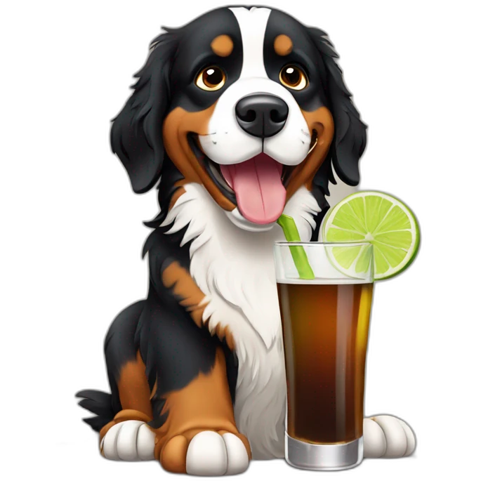 Bernese mountain dog drinking rhum with lime emoji