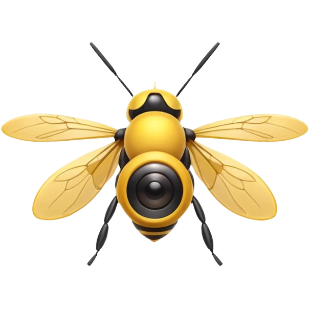 tiny bee-like camera drone object icon, small wings or mini rotors, cute design, camera lens eye, 3D cartoon, mobile game icon style, centered, clean background, no text, no watermark
  emoji