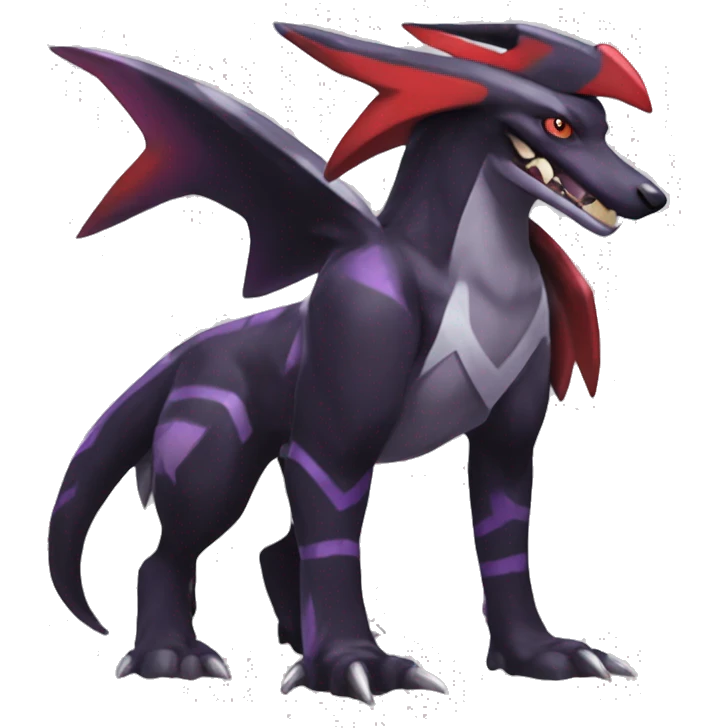 Black Cool Edgy Nargacuga-Houndoom-Garchomp-Noivern Fakémon  with White and Red and purple and black Edgy markings emoji