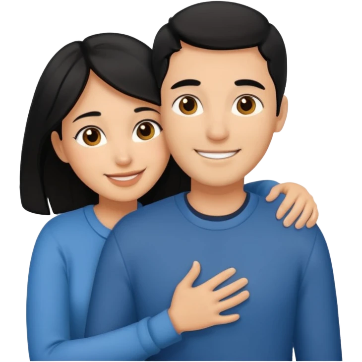 couple hug with warm smiles, black haired couple emoji